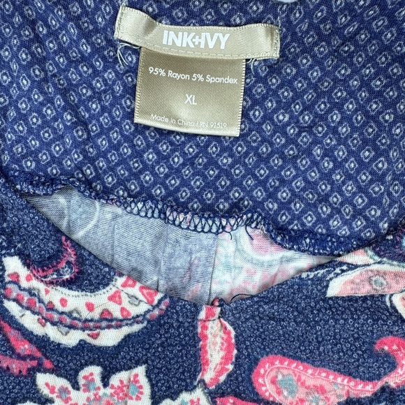INK+IVY Blue  Floral Paisley Pajama Short Set XL - Picture 9 of 10